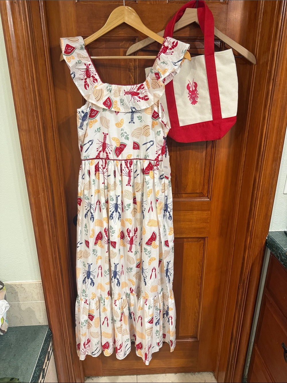 Sperry Cream Sundress with Red, Navy & Yellow Seafood Print